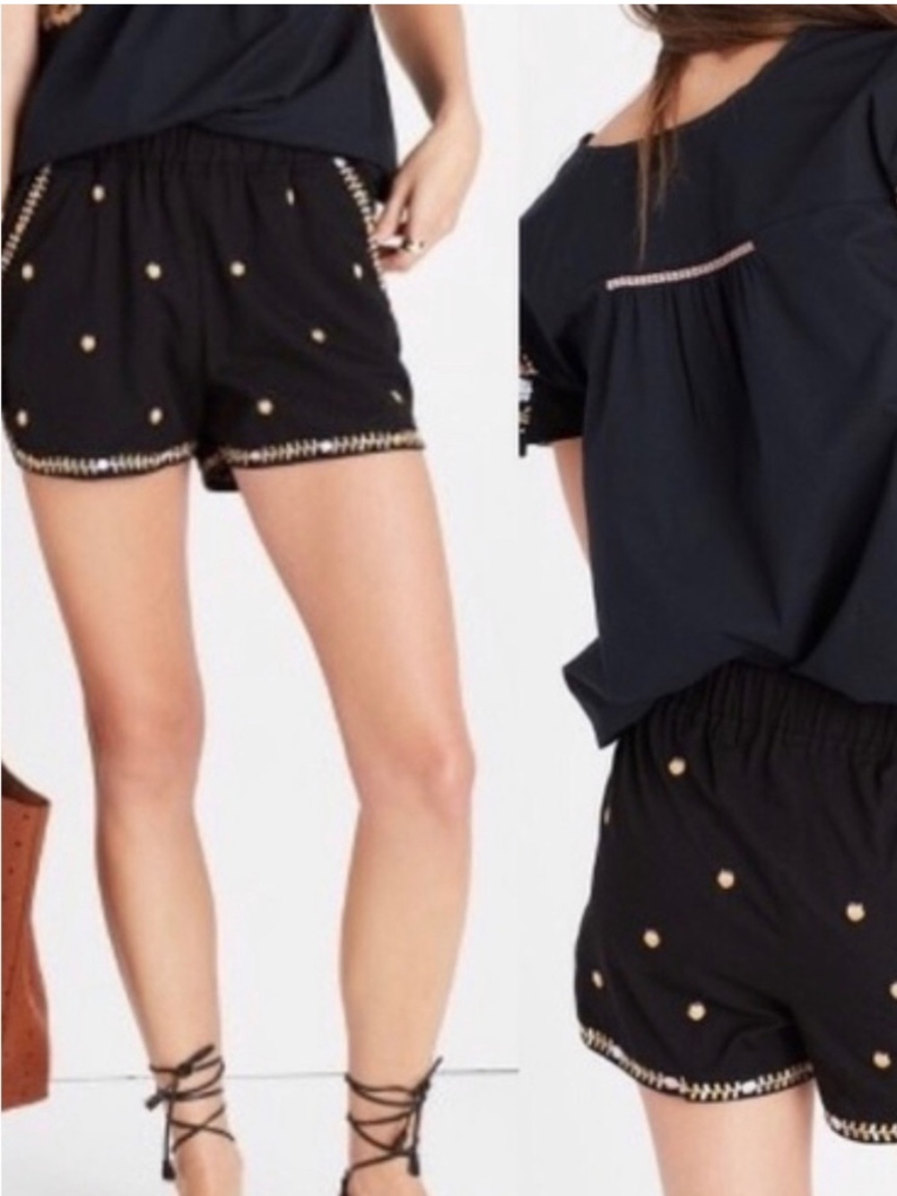 Madewell Black Embroidered Cotton Shorts Size XXS